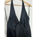 Free People  Dance Till Dawn Black Satin High Slit Plunge Halter Maxi Dress M NWT Photo 3