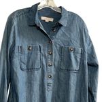 Loft Ann Taylor  Women's M Blue Denim Long Sleeve Tunic Dress Short Side Pockets Photo 3