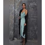 ZARA  Satin Camisole Midi‎ Slip Dress Size Flower Detail Sea Green- Small Photo 4