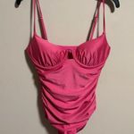 JONATHAN SIMKHAI Satin Ruched Cup Underwire Dragon Fruit Swimsuit Photo 6