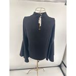 WAYF  Black Long Sleeve Deep V Cutout Bell Sleeve Blouse Size 8 Faux Pearl Button Photo 7