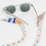 Lele Sadoughi NWT Faux Pearl Skinny Striped Colorful Scarf Necklace Photo 3