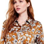 La Ligne x Target Blouse Medium Floral Button Front Long Sleeves Brown Print NWT Photo 2