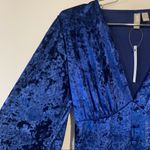 ASOS NWT  Blue Velvet Balloon Long Sleeve Bodycon V-Neck Mini Dress Size 4 Photo 3