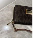 Michael Kors Patent Leather Wristlet Wallet Monogram Gold Black Zip Designer Photo 2