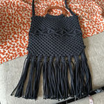 Danielle Nicole  NWT Black Macrame Purse w/ wood handles crossbody EDGY FEMININE Photo 2