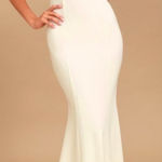 Lulus  Girl in the Mirror Halter Beaded Maxi Dress Mermaid Trumpet Gown White XS Photo 0