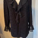 R & M Richards  Black Ruffled Jacket Silver Sparkles Large L Photo 5