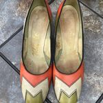 Vintage Mid Century Disco Square Toe Colorblock Leather Pumps Heel 9.5 MCM Retro Orange Photo 4