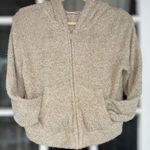 SO Cozy Juniors Medium Beige Full Zip Banded Hem Long Sleeve Hoodie Oversized Tan Photo 5