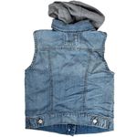 Mudd ‎ Denim Vest with Gray Hoodie Size Small Blue Jean Sleeveless Jacket Photo 1