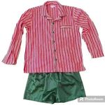 Pajamagram Pajamas Christmas Candy Cane Flannel Top Satin Shorts Size Large Red Photo 0