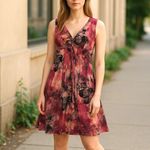 Relativity Y2K L Pink Midi Wrap Dress Abstract Floral Vacation Retro Boho Beach Photo 1