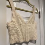 ZARA Size M Cream Cotton Boucle Boned Corset Crop Top Stretch Lined Textured Photo 3