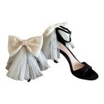 Antonio Melani Born On 5th Elle Black Satin Tulle Bow Open Toe Heels Size 10 Photo 3