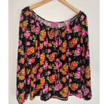 Betsey Johnson NEW Black Dark Goth Roses Peasant Top Black Pink Fall Witchy Photo 0