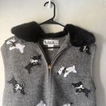 Lisa Vintage 90s Grey Wool Vest Black Fur Collar Scotty Dog Novality Preppy Twee Gray Size L Photo 1
