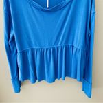 Free People  Pullover Long Sleeve Crop Top Blue Sz Small Photo 2