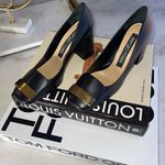 Sergio Rossi SR1 80 Leather Square Toe Pump w Gold Plate in Black Size 7 Photo 3