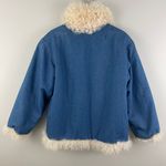 Vintage Y2K Reversible Denim Cream Curly Mongolian Lamb Sheep Fur Jacket Tan Size 6 Photo 8
