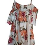 Blush  Floral Cap Sleeve Bohemian Blouse Shirt Ruched Neck Size 2X EUC #1357-LA Photo 0