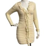 Oh Polly  Yara Ruffle Mini Dress Beige Fitted Long Sleeve Women's Size 6 Clubwear Photo 0