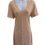 VERO MODA White Stripe Pattern Button Down V Neck Short Sleeve Dress Large Photo 2