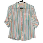 Foxcroft NYC Anthropologie Women's Striped Button-Up Blouse Size 10P Linen Top Photo 0