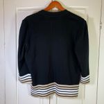 Ming Wang  Black Knit Jacket Medium 3/4 Sleeve Striped‎ Hem Metal Buttons Classic Photo 1