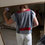 PAMUT red white and blue patchwork denim gingham shirt sleeve Top ! Size M Photo 8