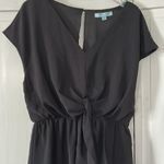 She & Sky  Black Drop Shoulder Tie Front Woven Romper - Size L Photo 4