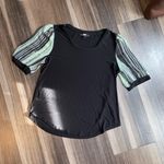 DKNY Black Top with Green Striped Sleeves Photo 4