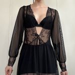 Sheer Black Lace Floor Length Tie Front Gown Size L Photo 0