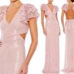 Mac Duggal NWOT  10829 SEQUINED RUFFLED CUT OUT LACE UP GOWN Pink Size 4 Photo 1
