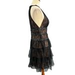 BCBGMAXAZRIA  Dress Black Lace Tiered Tulle Grommets Cutout Wimsygoth Edgy Size 6 Photo 3