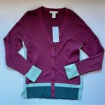 Design History  Button Down Magenta Green Cardigan Sweater Size Medium NWT Photo 1