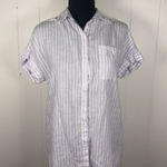 Lola River Womens Linen Top Xs Purple White Striped Tencel Button Down‎ Shirt Photo 0