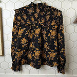 THML  Black and Gold Smocked Neckline Mock Blouse - Size - Small Photo 0