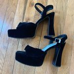 Size 8.5//Vintage 90s Black Velvet Open Toe Platform Heels Photo 0
