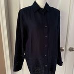 Elie Tahari Lesley Linen Eyelet Shirt in Navy Photo 11