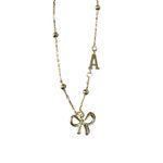 Gold Tone Bow Initial A Necklace Beaded Chain Adjustable Clasp Feminine New Photo 3