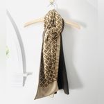 70s Vintage Scarf Italian Silk Wool Reversible Basketweave Print Cream Brown Photo 2