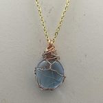 Handmade Ocean Blue glass wired gold chain necklace Photo 2