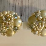 Vintage Faux Pearl & AB Crystal Button Earrings 🐝 White Photo 3