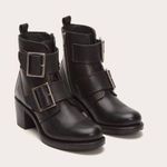 Frye  • Sabrina Double Buckle Boot ankle bootie black leather block heeled moto Photo 0