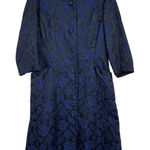 Vintage 1950s Handmade Navy Floral Brocade Coat Dress Mid Century Elegant Blue Size M Photo 0