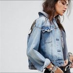 Free People  Sequin Glam Denim Jacket in Indigo Blue Size Small Photo 5