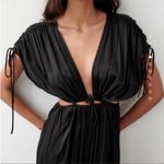 ZARA  NWT black drawstring sleeve cut out satin maxi dress Photo 8