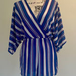 Lulus  Romper Royal Blue hot pink white wide 3/4 Sleeves size Small Aesthetic eye catching  Photo 0