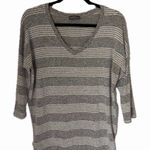 Market & Spruce  V-Neck Sweater in Gray and Cream Stripes Photo 0